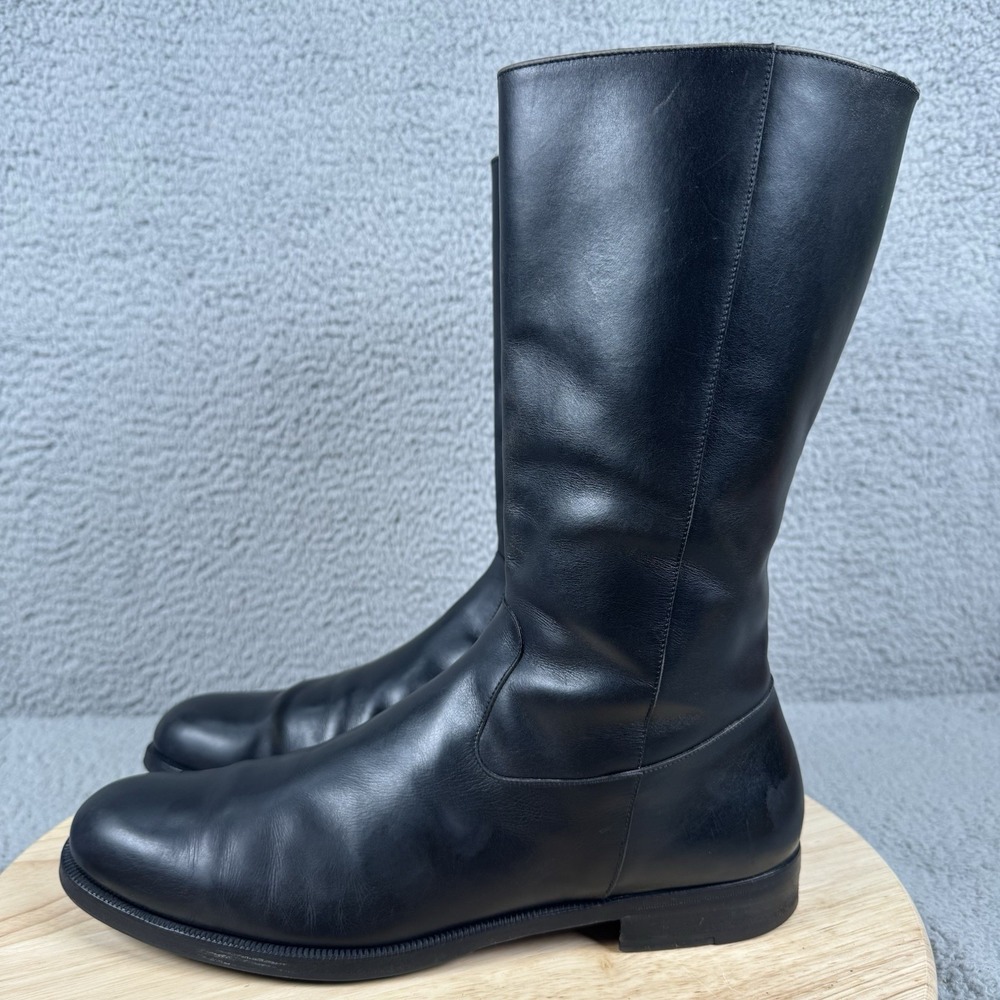 Salvatore Ferragamo Boots Mens Size 10 Black Leather Zip Up Riding Made in Italy - Picture 3 of 14